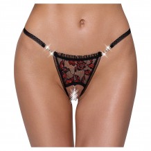Tanga Abierto de Encaje Floral Bicolor y Perlas