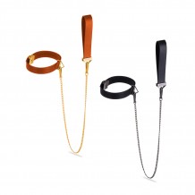 Collar Ajustable con Correa de Cuero Marrón y Metal