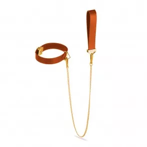 Collar Ajustable con Correa de Cuero Marrón y Metal